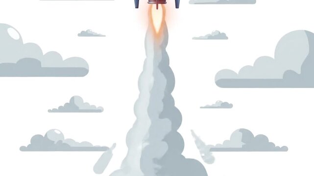 Animated Rocket Launching into the Sky with Clouds.