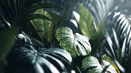 Lush Tropical Foliage: A Vibrant Jungle of Green and White Wonders