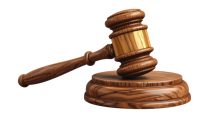 Wooden gavel and base, on black back