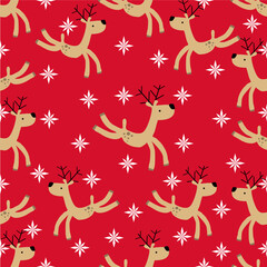 Hand-drawn christmas seamless pattern with deer
