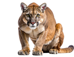 Obraz premium Cougar in a Stealthy Hunting Pose, isolated on a transparent background” 