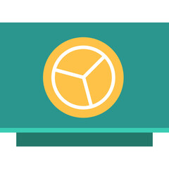 Flat Graphic Representation of a Pie Chart Icon on a Teal Background with a Dark Green Base and Transparent Elements Showing Organization and Data Analysis