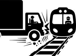 Train and Truck Collision Icon at Railroad Crossing Accident