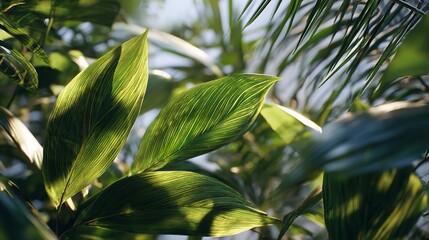 Lush foliage in sunlight: A captivating botanical scene with natural textures.