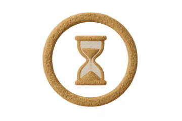 Sand hourglass in a circular frame representing passing time, countdown, urgency, and deadline