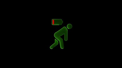 green color low energy concept neon glowing battery icon above human solder 4k.
