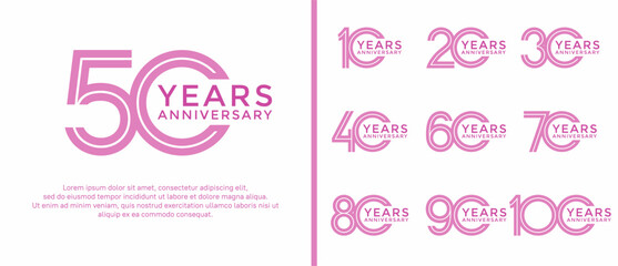 anniversary vector logo set, pink color can be use for celebration