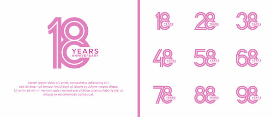 anniversary vector logo set, pink color can be use for celebration