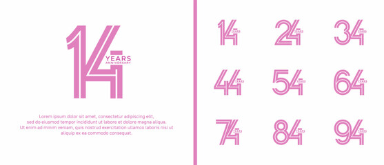 anniversary vector logo set, pink color can be use for celebration