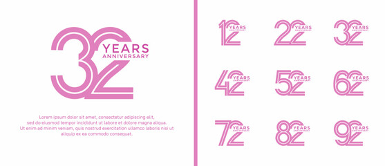 anniversary vector logo set, pink color can be use for celebration