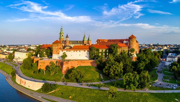 Panoramic view of a medieval castle complex