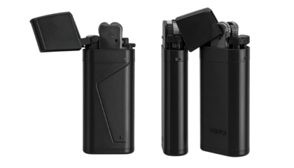 Two sleek black lighters on black BG