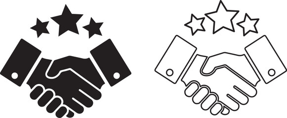Business partnership icon depicting deal with success and stars above