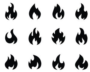 Set of Fire Flame Icons — Burning Flame Vector Collection, Bonfire, Heat, and Fire Symbol Design for Safety and Energy Concepts
