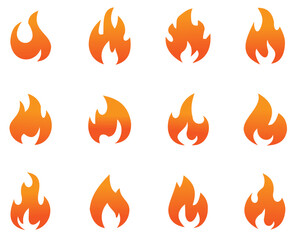 Set of Fire Flame Icons — Burning Flame Vector Collection, Bonfire, Heat, and Fire Symbol Design for Safety and Energy Concepts