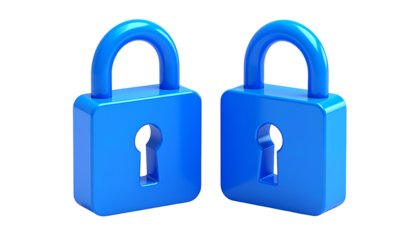Pair of glossy, blue, cartoon padlocks