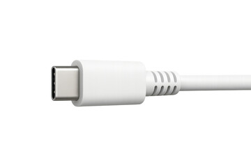 White usb-c cable connector providing power and data transfer for modern electronic devices, transparent background