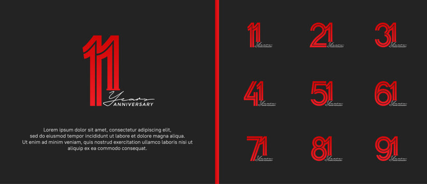 anniversary vector logo set, red color with handwriting can be use for celebration