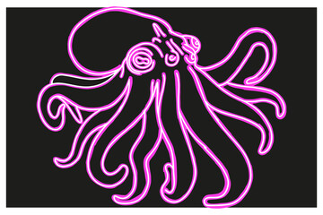 An Octopus in Neon Line Art style