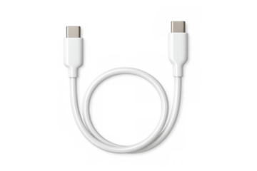 White usb c cable with connectors for data transferring and charging, new generation peripheral for modern electronics