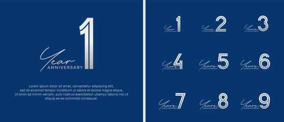anniversary vector logo set, silver color with handwriting can be use for celebration