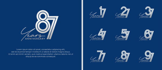 anniversary vector logo set, silver color with handwriting can be use for celebration