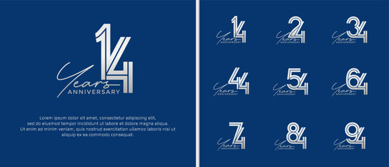 anniversary vector logo set, silver color with handwriting can be use for celebration