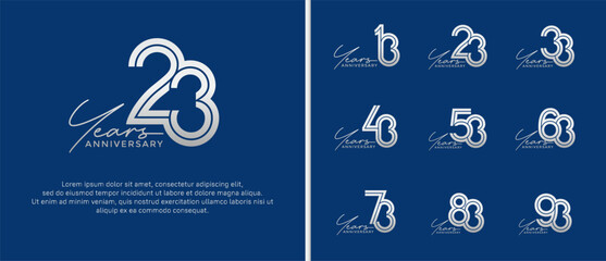 anniversary vector logo set, silver color with handwriting can be use for celebration