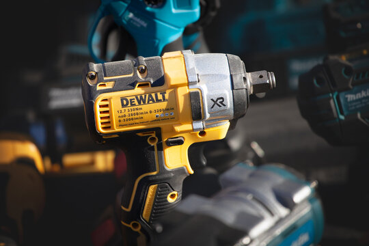 SABAC, SERBIA - SEPTEMBER 20, 2025: DeWalt XR brushless cordless impact wrench on display at a market in Sabac, Serbia. Dewalt is an american power tools and drills manufacturer.