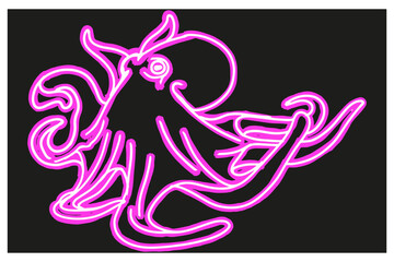 An Octopus in Neon Line Art style
