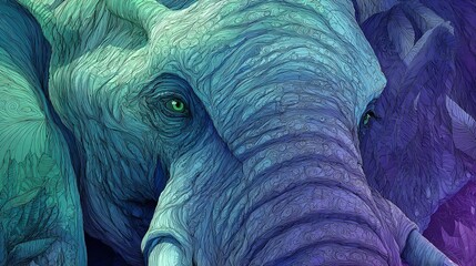 Psychedelic Elephant Portrait with Vivid Colors and Detailed Texture Depiction.