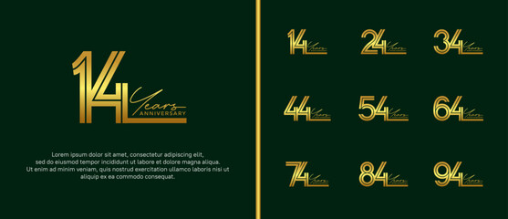 anniversary vector logo set, golden color and handwriting can be use for celebration