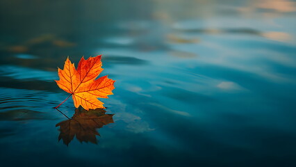 a maple leaf on lake