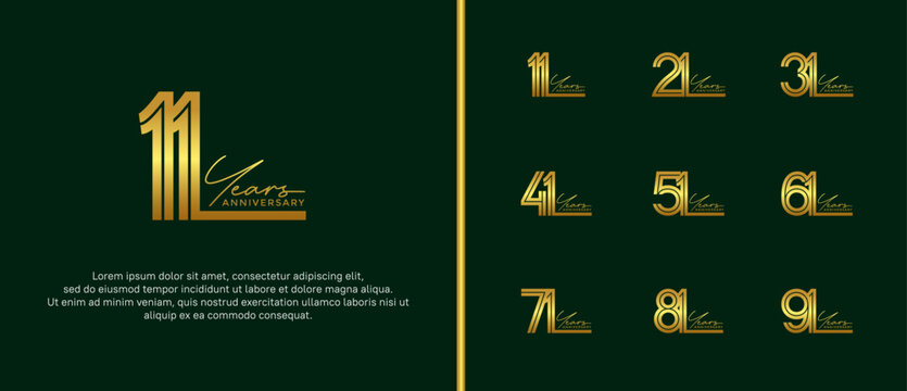 anniversary vector logo set, golden color and handwriting can be use for celebration