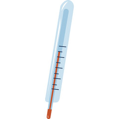 Glass Thermometer For Measuring Temperature With Red Liquid Column And Black Markings On White Background Medical Tool Illustration