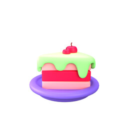 Sweet 3D Rendered Cake Slice with Cherry Topping Dessert Illustration