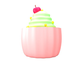 Rendered Minimalist Cupcake Dessert Treat with Cherry Topping Isolated on Black