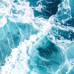 Aerial view of vibrant ocean water with white foamy waves