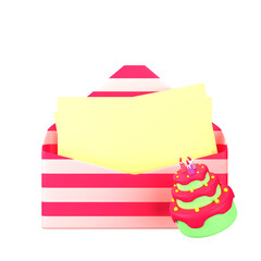 Cartoon Style Birthday Cake and Open Envelope with Card Illustration