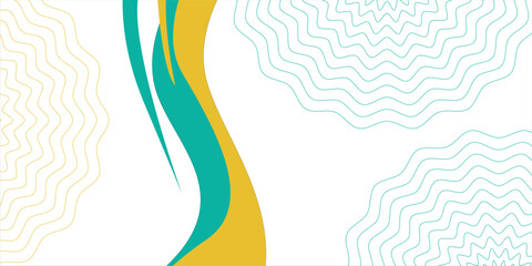 Abstract background with wavy lines and shapes in yellow, teal, and white colors.