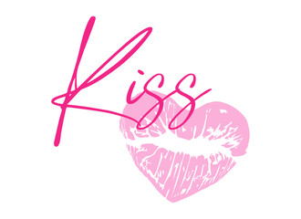 Greeting card design with lipstick kiss in heart form