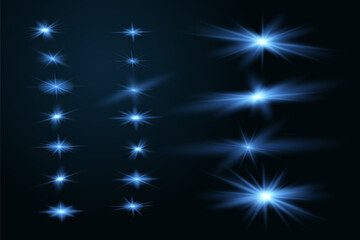 Glow isolated white transparent light effect set, lens flare, explosion, glitter, line, sun flash, spark and stars. Abstract special effect element design