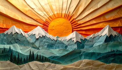 Paper-cut mountains, sunrise