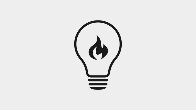Icon animation Energy saving light bulb with flame inside. 4k background 