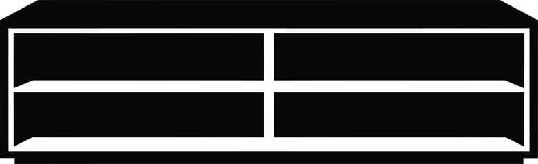 Obraz premium Black and white silhouette of a two-shelf display unit furniture storage