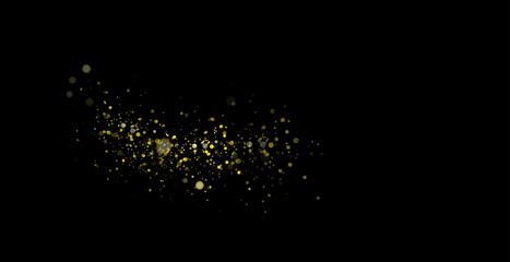 Golden sequins glow with many lights. Glittering dust. Luxurious background of golden particles