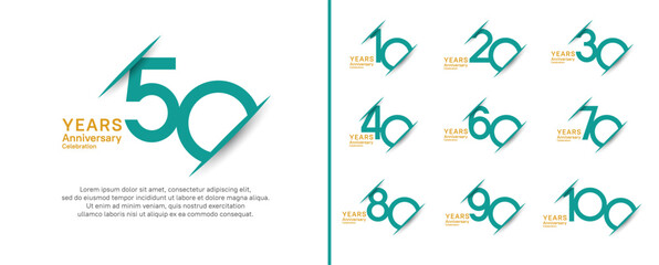 set of anniversary logo style with slash. vector design green and yellow color for celebration