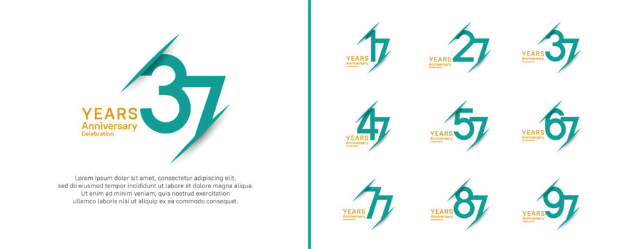 set of anniversary logo style with slash. vector design green and yellow color for celebration