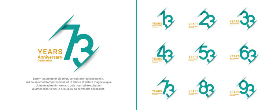 set of anniversary logo style with slash. vector design green and yellow color for celebration