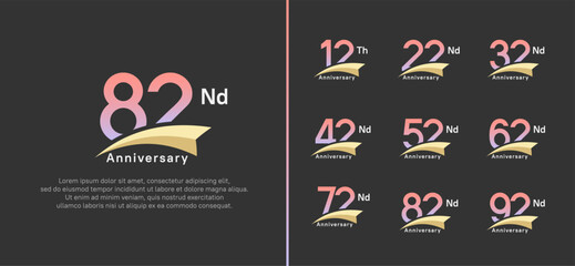 set of anniversary logo style yellow ribbon. vector design pink color for celebration